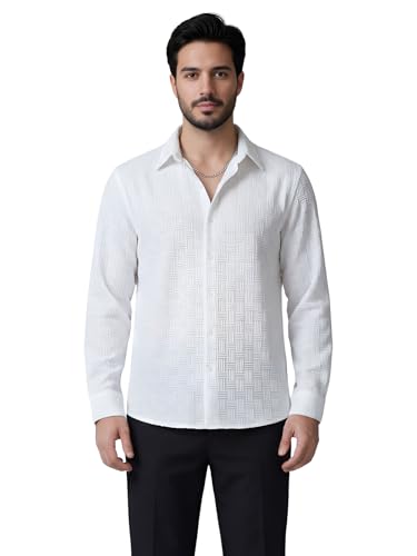Image of Leriya Fashion Men's Formal Button Down Shirt - Slim Fit Office Wear Shirt for Men | Textured Long Sleeve Polycotton | Business & Meeting Ready