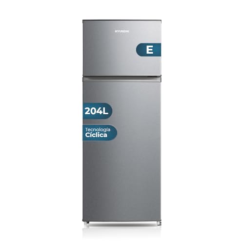 Hyundai Frigorífico 2 Puertas Inox HF145501EX. Capacidad 204 Litros, Puerta Reversible, Bajo Nivel Sonoro, Eficiencia Energética Clase E