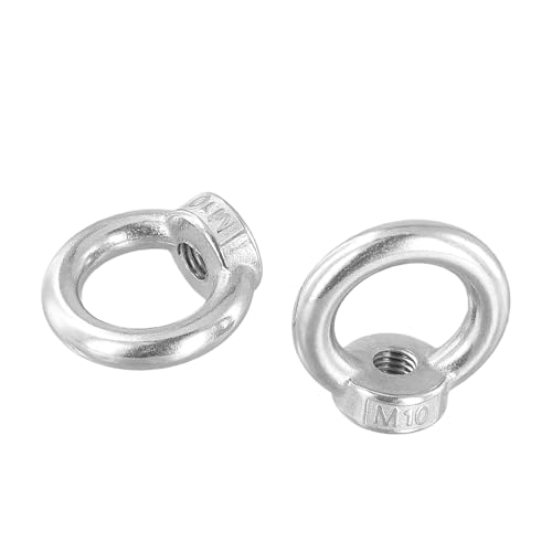 FUNSUEI 16 Stück Ringmutter M10, Augenmutter Edelstahl, Ringschraube Ösenmutter Ösenschraube zum Schrauben, Hängen, Hebezubehör, Silber