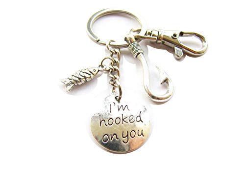 I'm Hooked On You Keychain with Fish Hook and Cute Fish Charm, Boyfriend Key Ring, Fish Key Chain (#7)