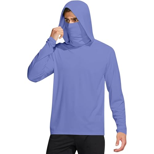 Sun Shirts for Men UPF 50+ Sun Protection Rash Guard Long Sleeve Lightweight Hoodies with Mask UV Fishing Workout