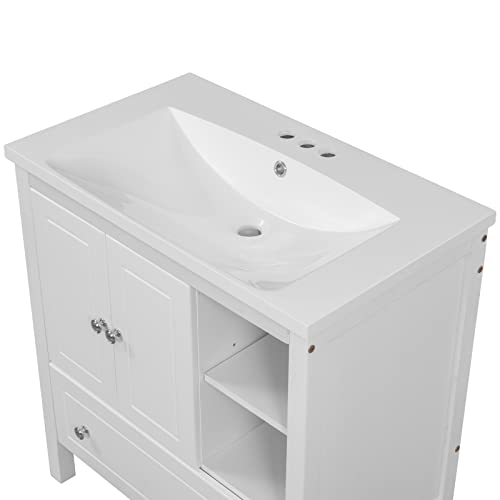 30" Bathroom Vanity Top With White Basin,Rectangular Undermount Bathroom Sink With 3-Faucet Holes,Ceramic Lavatory Vanity,Faucet Not Included,Sink Only #TOP1