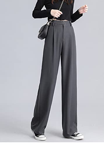 Cocoinsity Women Suit Pants Casual High Waist Solid Button Down Loose Straight Trousers3