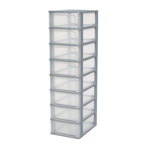 Iris Ohyama Cassettiera in Plastica, Portaoggetti, 8 Cassetti Medi, Grigio, Apertura Facile, Formato A4, A5 e A6, Organizzatore, Per Ufficio, Scuola, Cartoleria, Senza BPA, Contenitore, OCH-2008