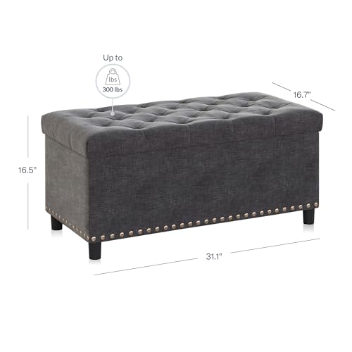 Image of BELLEZE Storage Ottoman, Tufted Ottoman with Close Hinge, Foot Rest for Living Room (Dark Gray, 31 inch)