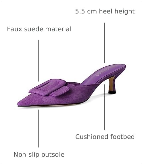 Image of Fericzot Mule Slippers for Women,Slingback Buckle Pumps Pointed Toe Kitten Heels Shoes Slides Backless Dress Sandals