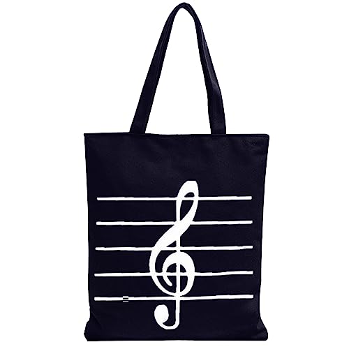 Wiederverwendbare Lebensmitteltaschen mit Musikmuster, Canvas-Tasche für Musiknoten, schwarze Segeltuchtasche, Musiktasche, Umhängetasche für den täglichen Gebrauch