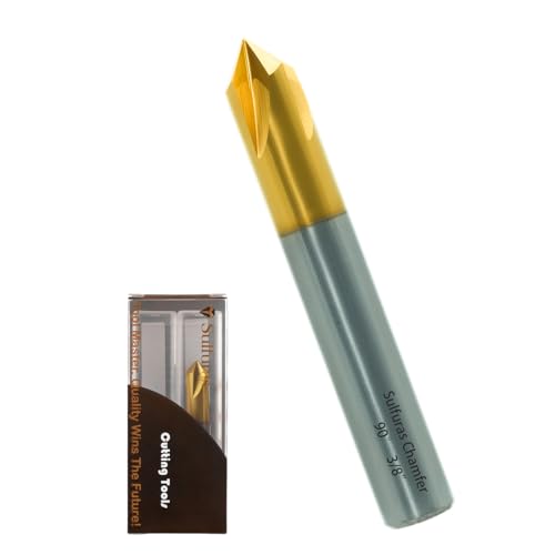 Chamfer End Mill, 90° V Groove, 3/8" Shank, AlTiBN Coated- Perfect Mill Bits for Wood, Alloy Steels, Hardened Steels, Metals - Ideal for DIYers &amp; Pros, CNC Carving Bits etc. (1PC, 3/8"- 90°)