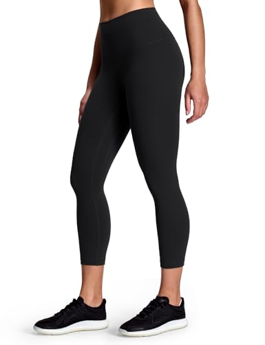 HeyNuts Workout Pro Capri Leggings for Women Tummy Control High Waisted Compression Leggings Buttery Soft Running 3/4 Cropped Yoga Pants 21 Black M(8/10)