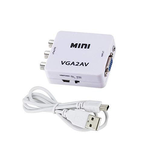 Computer to TV Mini PC to TV 1080P Converter VGA2AV VGA to AV Adapter(White)