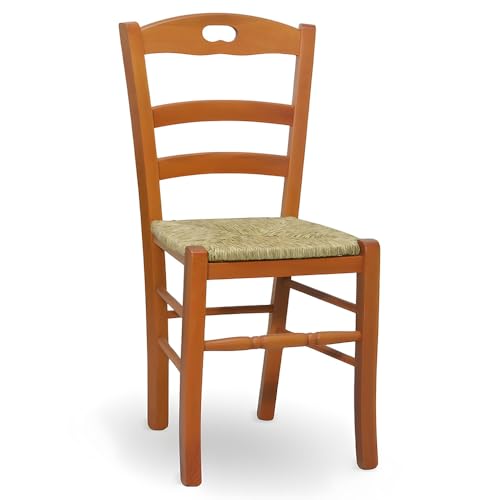 OKAFFAREFATTO MADDALONI Chaise de salle à manger en bois peint en cerisier avec assise en paille