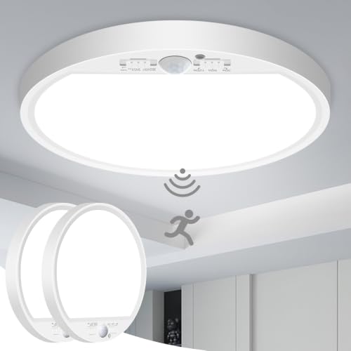 slochi 2Pack Motion Sensor Light Indoor Wired, 8.7 Inch 3000K/4000K/6500K Closet Lights Motion Sensored, 18W 1800LM Flush Mount Ceiling Light for Hallway Pantry Stairwell Porch, White
