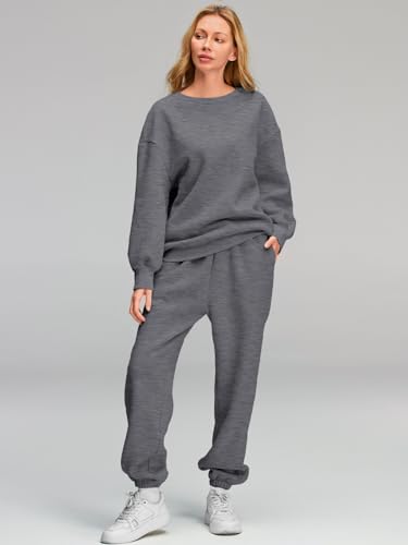 AUTOMET Womens 2 Piece Outfits Sweatsuit Oversized Sweatshirt Lounge Sets Baggy Sweatpants Fall Fashion with Pockets