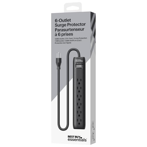 Image of Best Buy essentials Phone & Mobile Device Charging Accessories - Lightning & USB-C Options, Charging Cords, Hubs & Power Accessories (6 Outlet Strip, 2 ft)