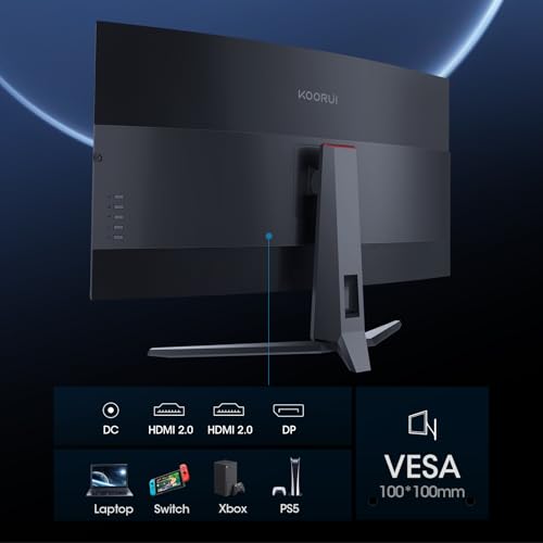 KOORUI 32 inch Curved Gaming Monitor, QHD (2560 x 1440) 2K 170Hz 144Hz Monitor, 1ms 1500R Display, 90% DCI-P3, Adaptive Sync, Tilt Adjustable, VESA Compatible, DisplayPort HDMI, Black - Image 6