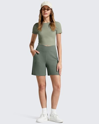 Image of G4Free Evergoing Athletic Shorts for Women with Pockets 6 inch /14 inch Cross Waist