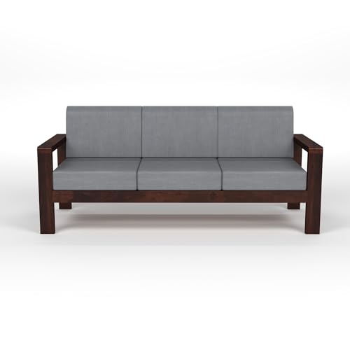 Image of Sheesham Wooden 3 Seater Sofa for Living Room | Solid Wood Sofa | Rosewood Sofa Set for Home & Office | Lounge (Walnut Finish, 3 Seater)