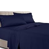 Royal Tradition Bed Sheet Set 300 Thread Count - Twin Extra Long (XL) Solid Navy - 100% Cotton, Deep Pocket, 3PC Sheets