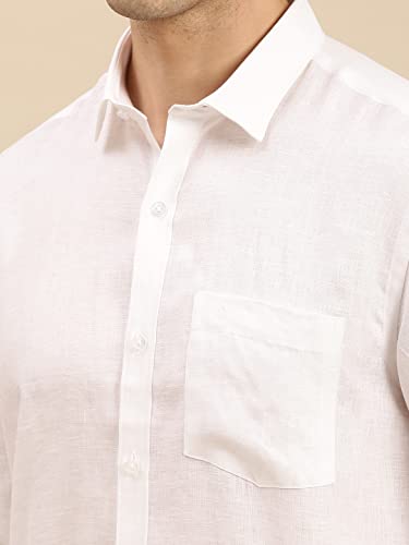 Image of RAMRAJ COTTON Men White Half Sleeve Shirt Crafted For Comfort| Durability| And Timeless Everyday Style