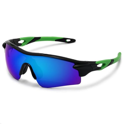 Image of Cycling Goggles for Men & Women | Sports Goggles UV400 Protection | Oversized Sports Sunglasses for Cricket, Running, Driving, Fishing, Hiking & Outdoor Activities (Green : Blue)
