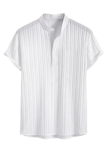 Image of GRECIILOOKS Shirt for Men | Mens Casual Shirt | Men Stylish Shirt | Men Textured Shirt | Men's Regular Fit | Men Ribbed Shirt | Short Sleeve Shirt for Summer Outdoor Activities