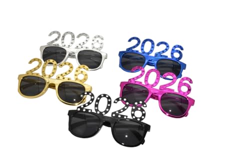 CRAWPROP 5PCS 2026 Plastic Eyeglasses Happy New Year's Eve Glasses Graduation 2026 Party Photo Props Supplies