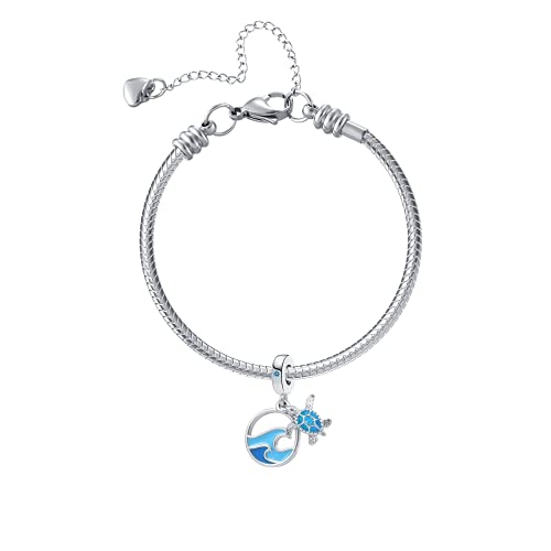 Tortoise Sea Turtle Charm Compatible with Pandora Bracelet Beach Blue Ocean Waves Dangle Animals Beads Women Sister Summer Holiday Travel3