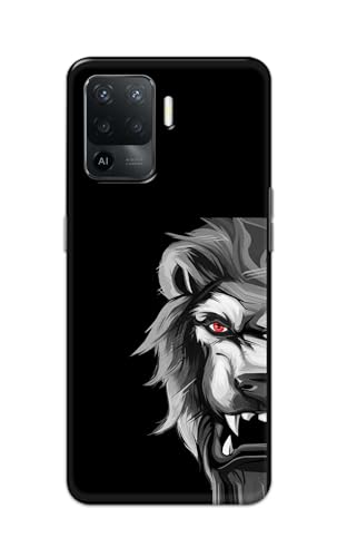 Image of PRINTFIDAA Printed Hard Back Cover Case for Oppo F19 Pro | Oppo A94 | Oppo Reno5 F | Reno 5 F Back Cover (Angry Lion) -112