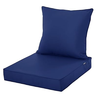 Comcaver Outdoor Chair Cushions 24x24 Inch, Waterproof Fade Resistant Deep Seat and Backrest Cushion Set for Patio Furniture, Navy, 1 Set