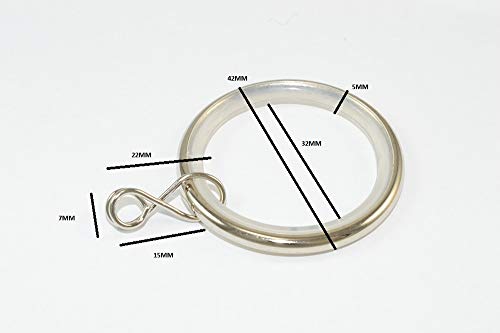 6 x Chromed Steel Silent Curtain Rod Rings Loose Eye 35mm ID 42mm OD