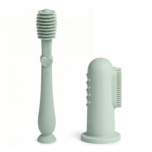 Image of Moonkie Baby Finger Toothbrush Tongue Oral Cleaner Kit for 3 Months +, 2 Pcs (Mint)