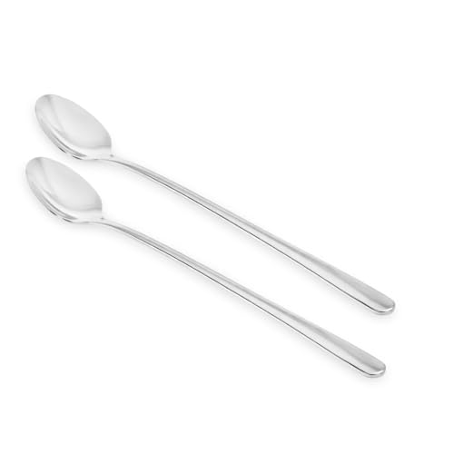 Image of Culinex 18 /8 Premium Stainless Steel 8.7 inch Long Handle Ice Tea Spoon Set of 2 - Extra Long Mixing & Stirring Spoons for Ice Cream, Cocktails, Tall Glass | Rust Resistant, Dishwasher Safe Cutlery