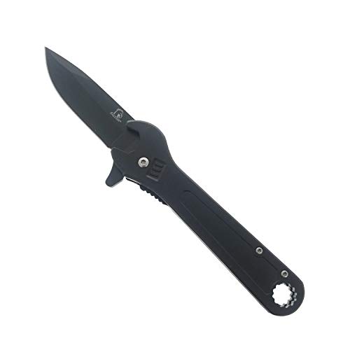 Falcon 12 mm/9 mm Gauge Functional Wrench Pocket Folding Knife 440 Stainless Steel with Belt Clip, EDC Utility Tool for Camping, Workshop & Daily Tasks (Black)