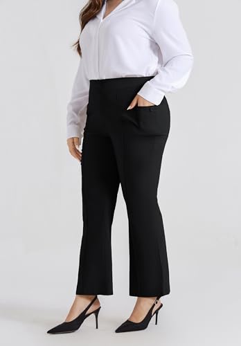 Hanna Nikole Womens Plus Size High Waisted Bootcut Pants Stretch Work Dress Pants with Pockets3
