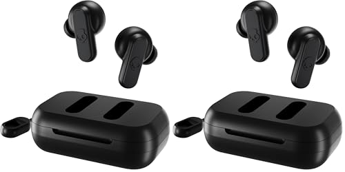 Image of Skullcandy Dime 2 Wireless Earbuds,Bluetooth Headphones,Noise Isolating Fit,Up to 12 Hours Battery,Microphone for iPhone Android,Easy Carry with Integrated Lanyard - True Black,(Pack of 2)