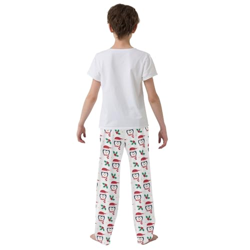 ZZXXB Xmas Penguin Holly Leaves Boys Long Pants Soft Trousers Elastic Waist Kids Lounge Bottoms with Pockets S-XL3
