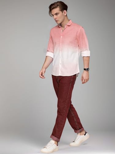 Image of IndoPrimo Men's Cotton Shirt with Full Sleeves Spread Collar Classic Style Solid Pattern Regular Fit and Standard Length