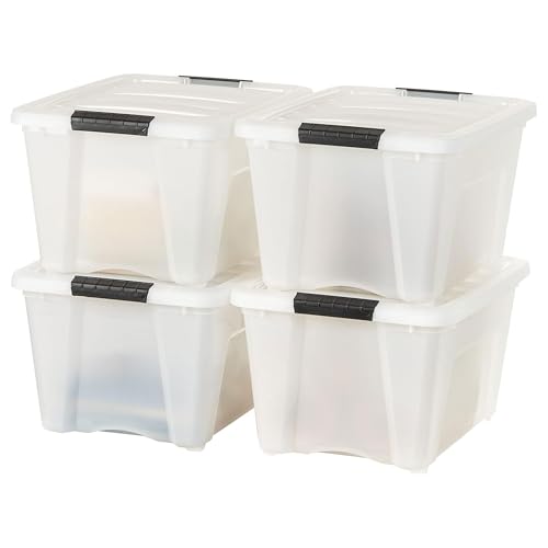 Image of IRIS USA 8 Pack Stackable Storage Bin, 32 Quart Plastic Container Totes with Latching Lids for Home and Office Organization, Pearl