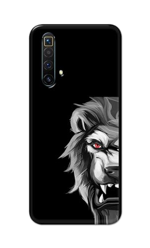 Image of Plastic Printfidaa Printed Hard Back Cover Case For Realme X3 | X3 Superzoom | Realme X50 5G Back Cover (Angry Lion) -112, Black