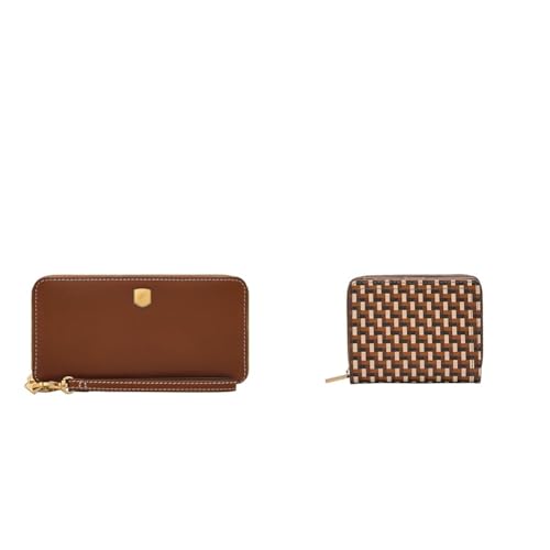 Coffret cadeau portefeuille cuir Fossil femme marron Lennox Logan