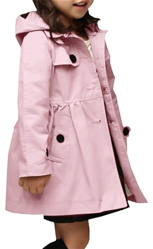 Image of Betusline Little Girls Single Breasted Trench Coat Dress Outerwear, 11-12 Years, Pink