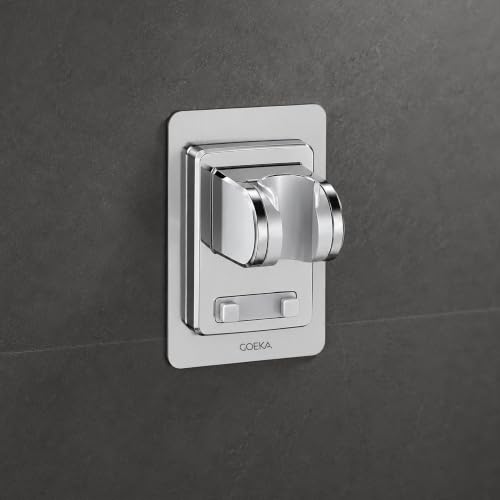 Image of GOEKA Self Adhesive Hand Shower Holder for Bathroom Wall | Durable ABS Body | Adjustable & Waterproof Wall Mount Shower Head Hook | No Drill Mop /Broom Holder for Kitchen & Bathroom (Silver)