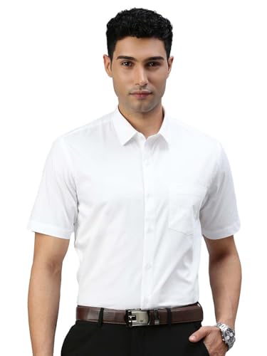 Image of RAMRAJ COTTON Men White Regular-Fit Solid Ethnic Cotton Shirt