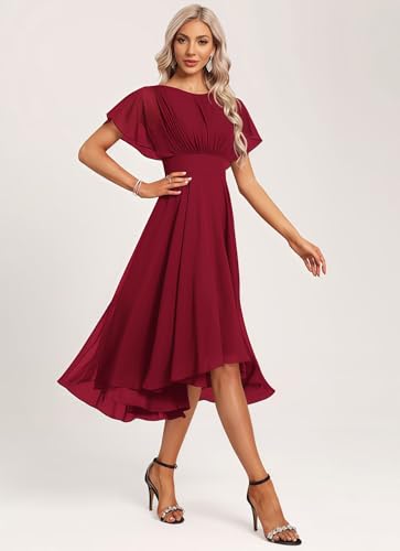 Women's Chiffon Short Bridesmaid Dress with Flutter Sleeves for Wedding 2025 A Line Formal Dress with Pockets4