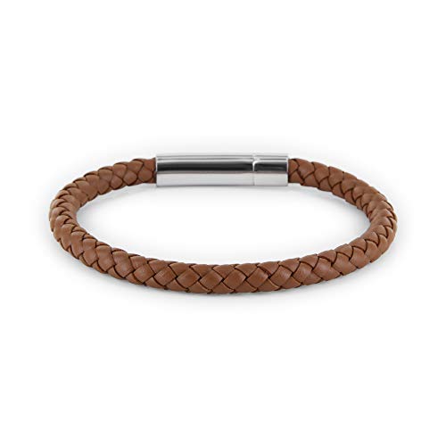 Massi Morino Cuir véritable Homme - Bracelet tressé Marron ou Noir, Fermoir à Levier en Acier Inoxydable pour Une Application Facile. (Marron)