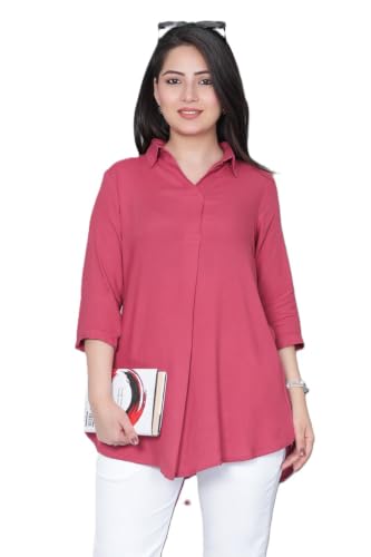 Image of Mlada Rayon Flare Top for Women | 3 /4th Sleeve Regular Fit and Flare Top | Women Office Tops Tunic | Western Long Shirt Top for Women | Shirt Collar Top for Women | Rayon Tunic Tops for Women Western