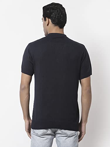 Image of Style Quotient Men Navy Blue Self Design Tshirts