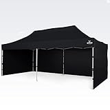 BRIMO Festzelt 100% Wasserdicht mit 3 Seitenteilen - 5 Jahre Garantie (3x6 m, Schwarz)