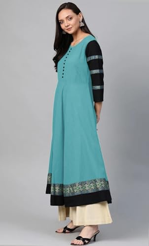 Image of Cotton Silk Anarkali Printed Border Long Umbrella Gown Kurta for Women