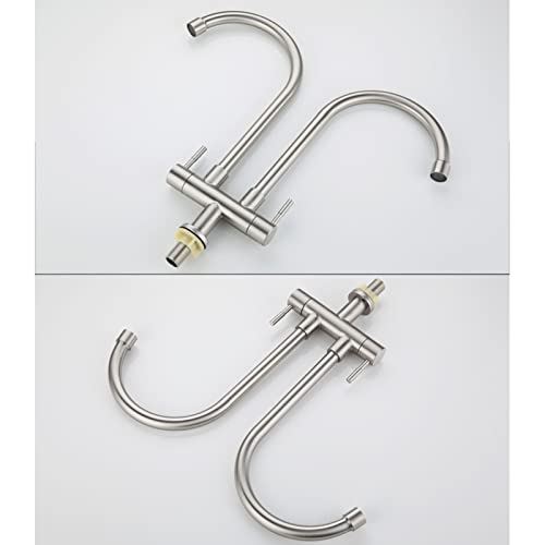 Robinet de cuisine en acier inoxydable brossé double poignée design - 7